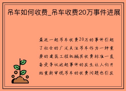 吊车如何收费_吊车收费20万事件进展