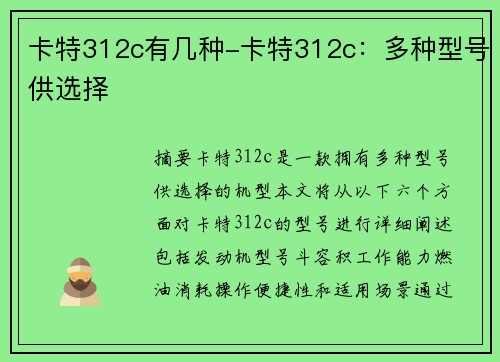 卡特312c有几种-卡特312c:多种型号供选择